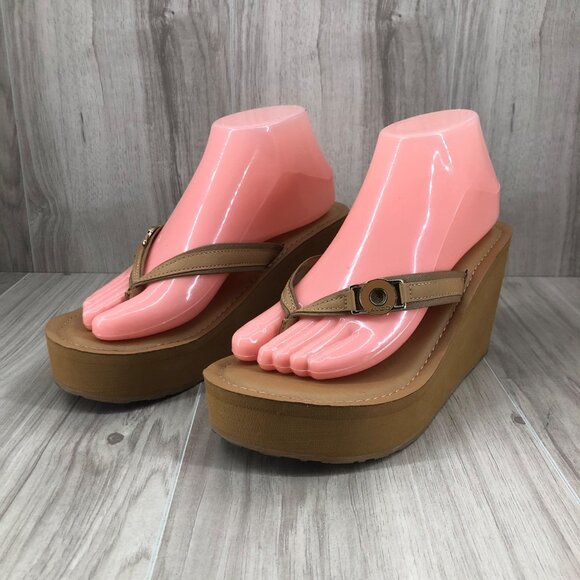 Aldo Wedge Sandals Womens 8M Brown Slip On Thong Platform Flip Flops - Picture 4 of 12